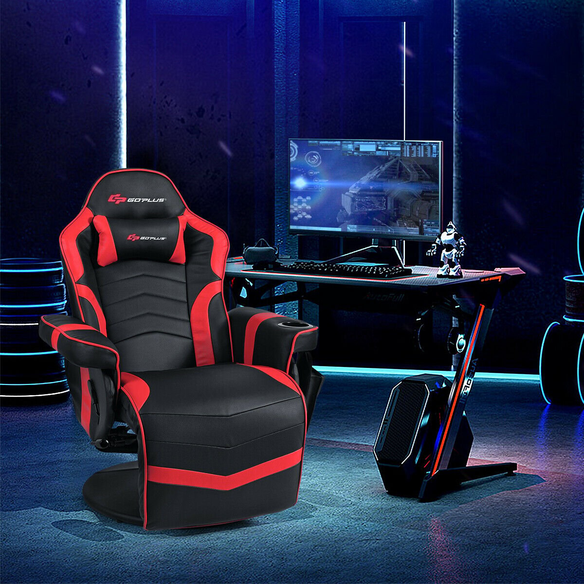Ergonomic High Back Massage Gaming Chair with Pillow-Black
