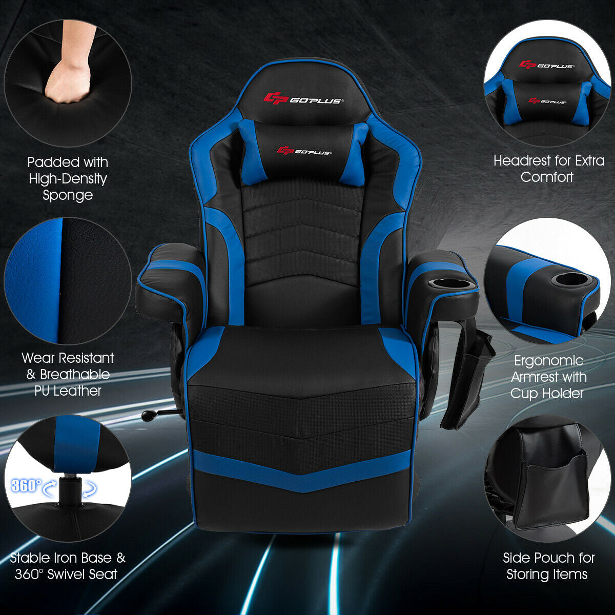 Ergonomic High Back Massage Gaming Chair with Pillow-Black