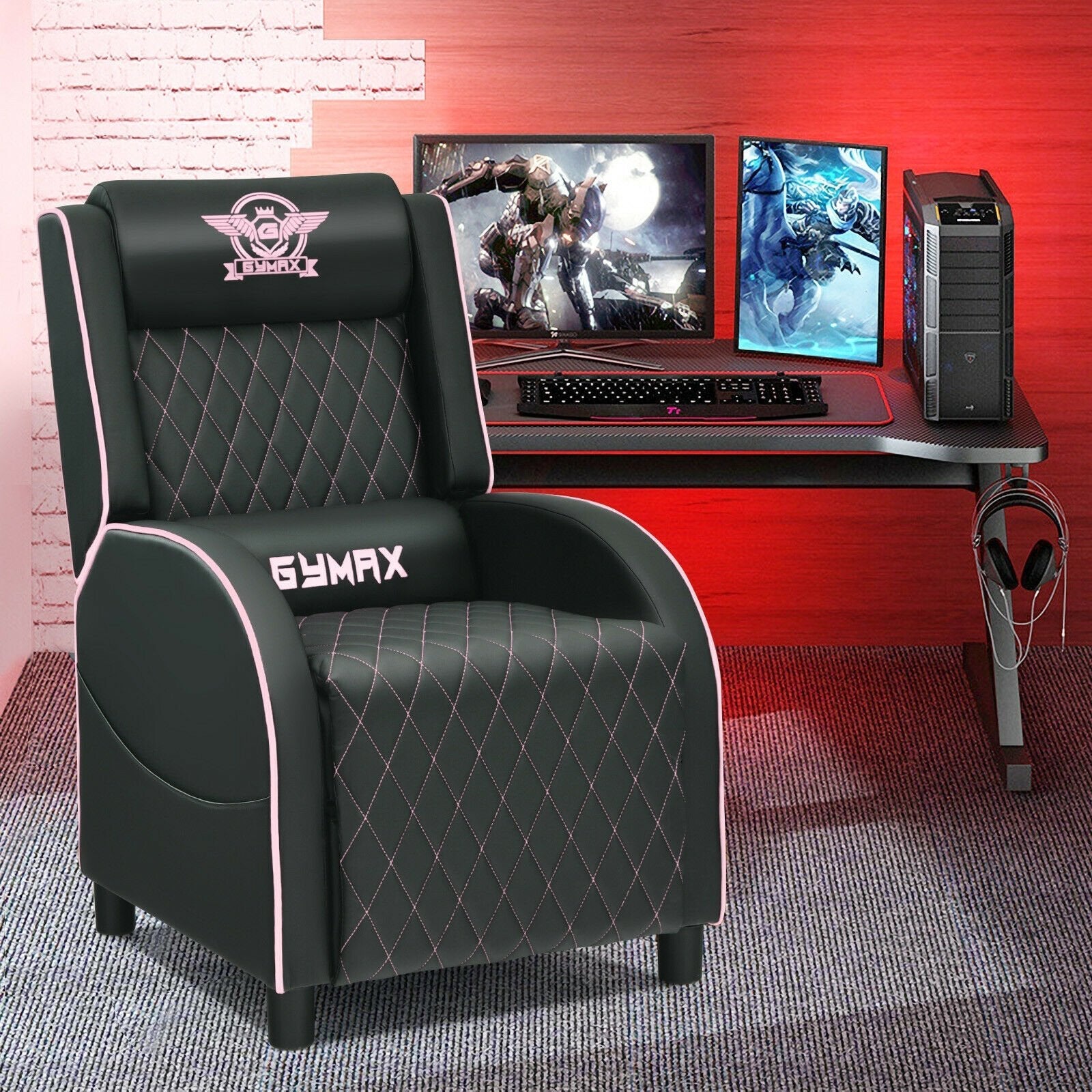 Massage Gaming Recliner Chair with Headrest and Adjustable Backrest for Home Theater-Blue