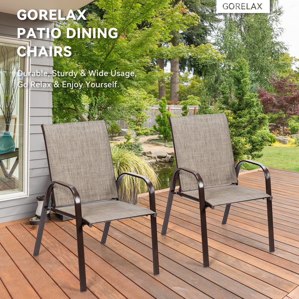 2 Pieces Patio Outdoor Dining Chair with Armrest-Beige