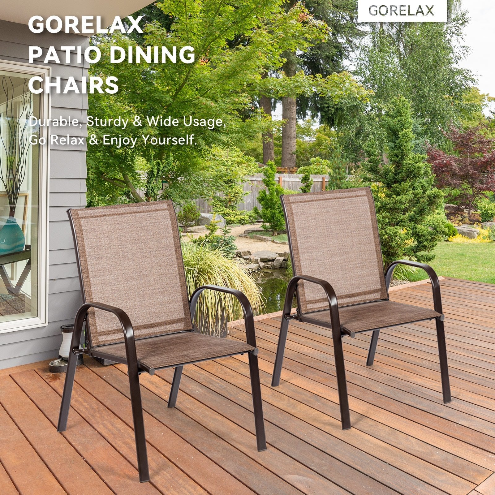 2 Pieces Patio Outdoor Dining Chair with Armrest-Beige