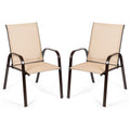 2 Pieces Patio Outdoor Dining Chair with Armrest-Beige