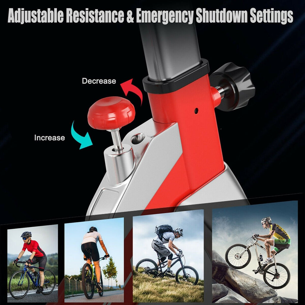 Stationary Silent Belt Adjustable Exercise Bike with Phone Holder and Electronic Display-Black