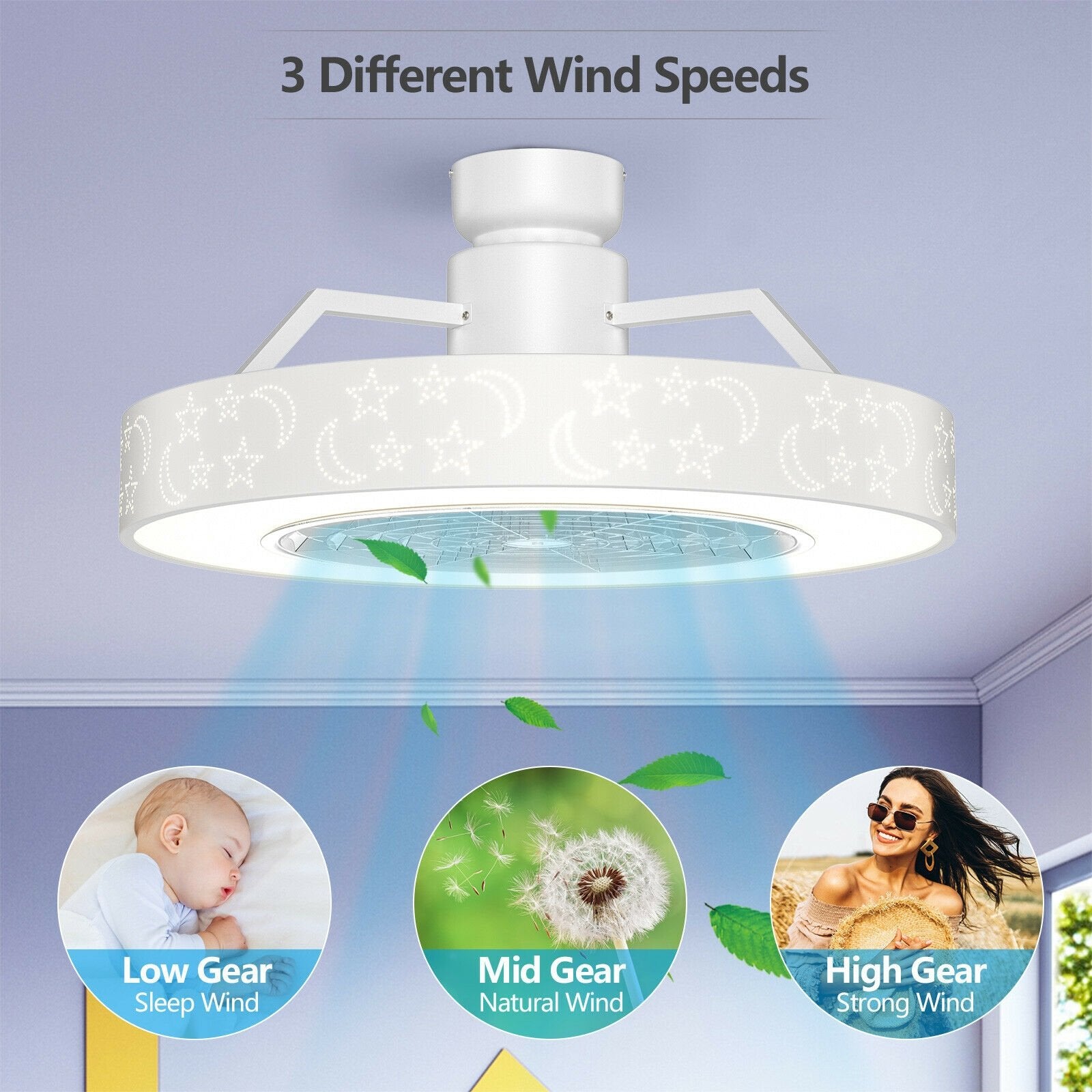 23 Inch Ceiling Fan with LED Light and Remote Control-Pink