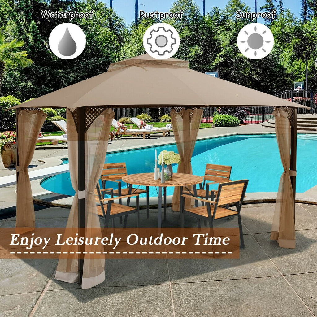 12’ x 10’Outdoor Double Top Patio Gazebo-Beige