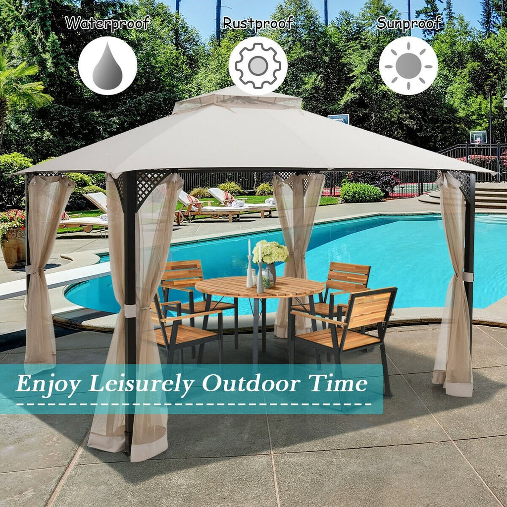 12’ x 10’Outdoor Double Top Patio Gazebo-Beige