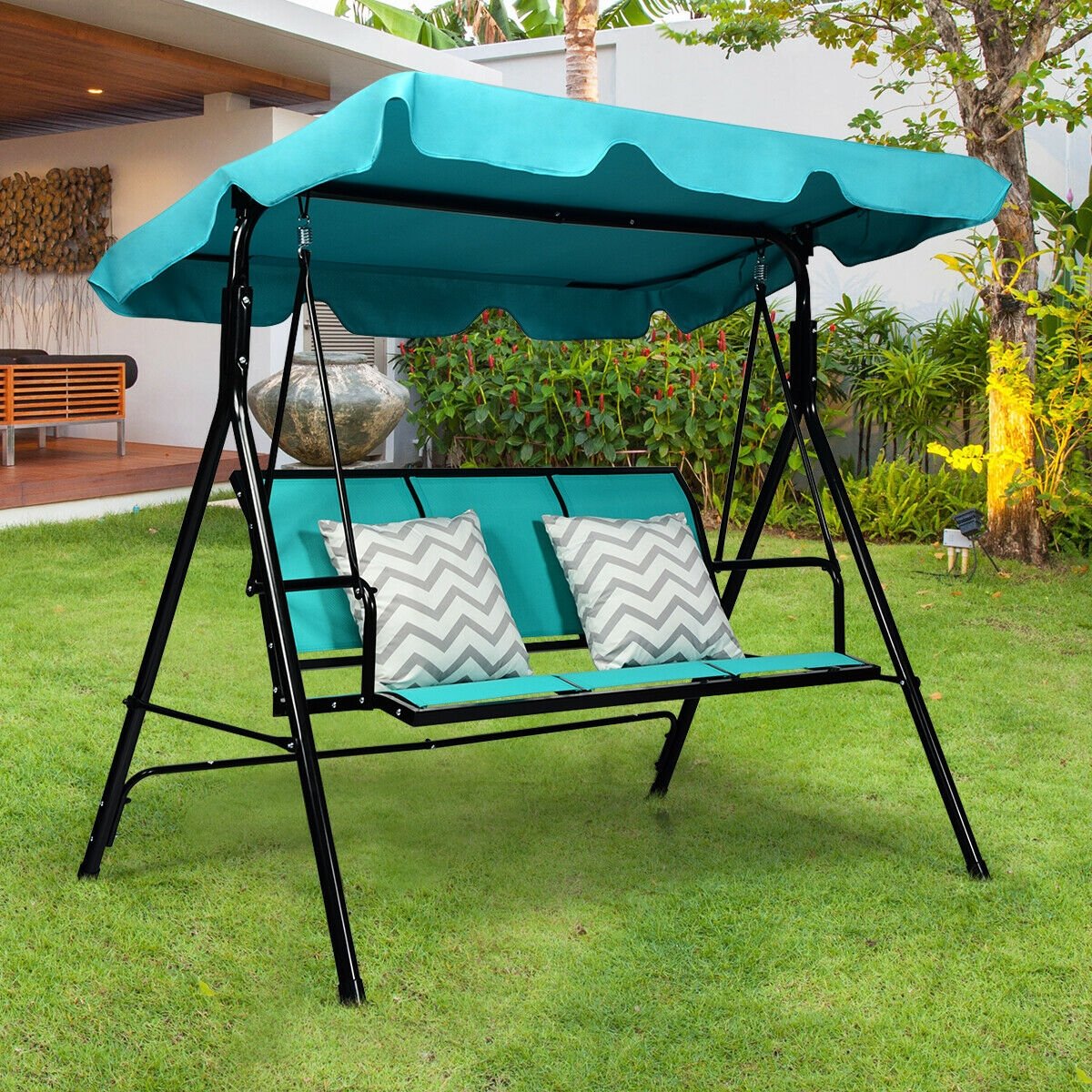 Outdoor Patio Swing Canopy 3 Person Canopy Swing Chair-Black