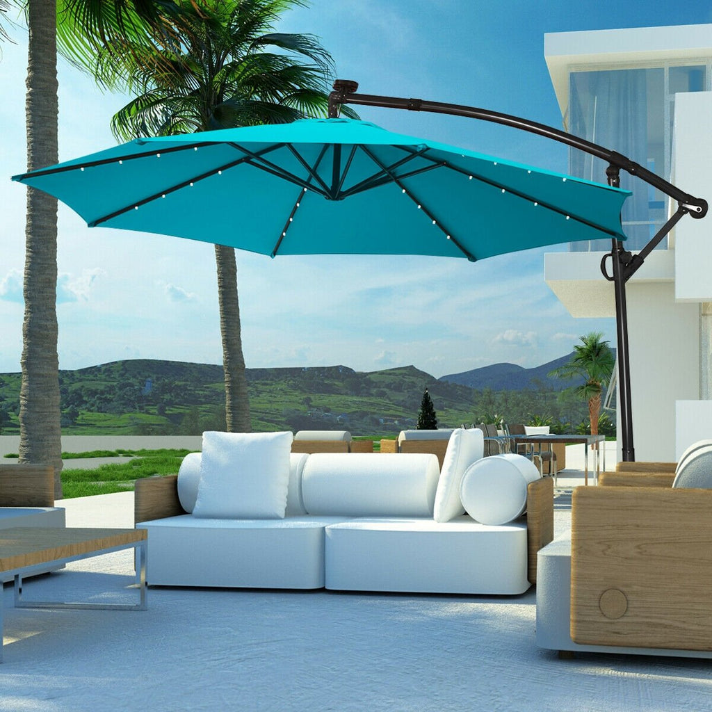 10 ft 360° Rotation Solar Powered LED Patio Offset Umbrella without Weight Base-Beige