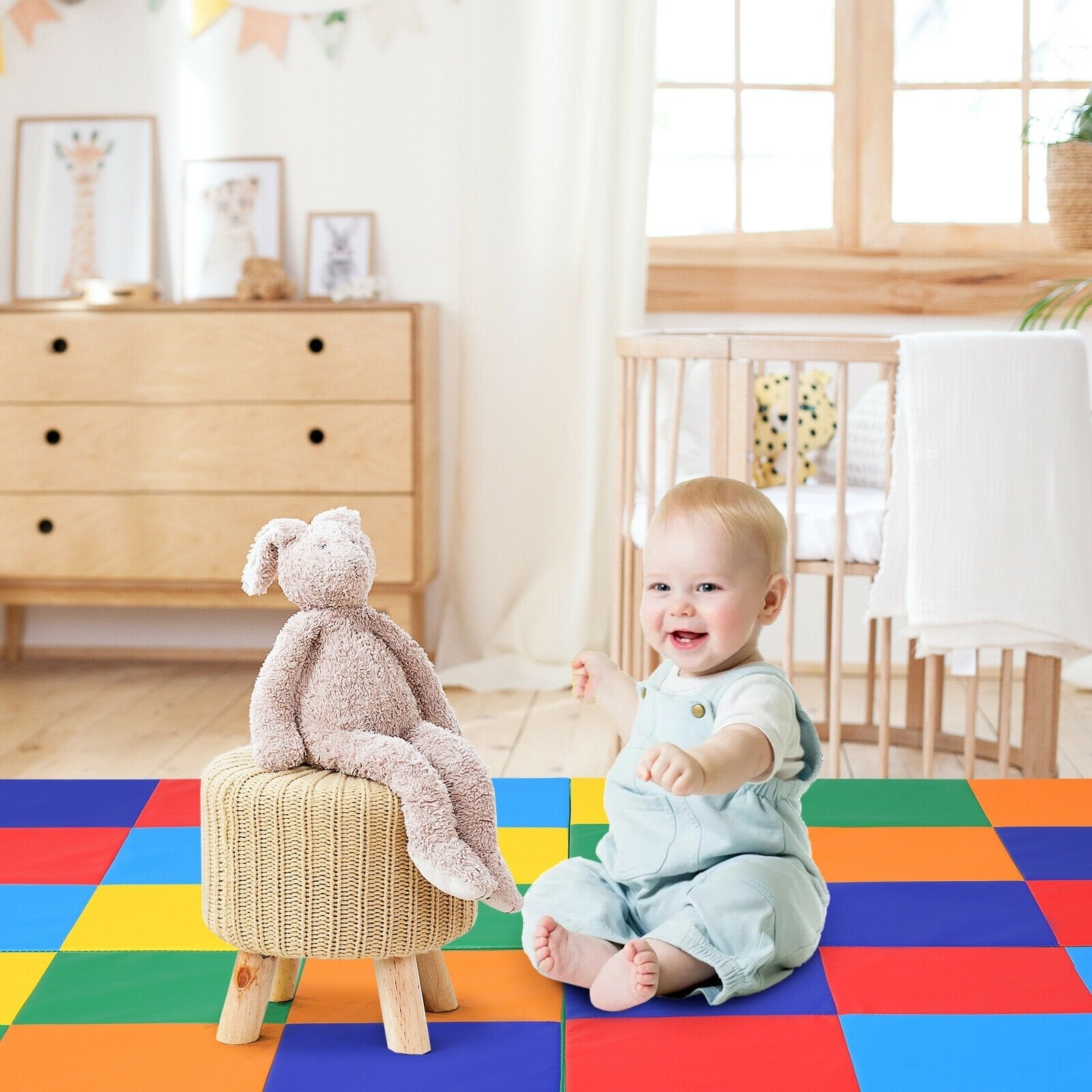 58 Inch Toddler Foam Play Mat Baby Folding Activity Floor Mat-Light Blue