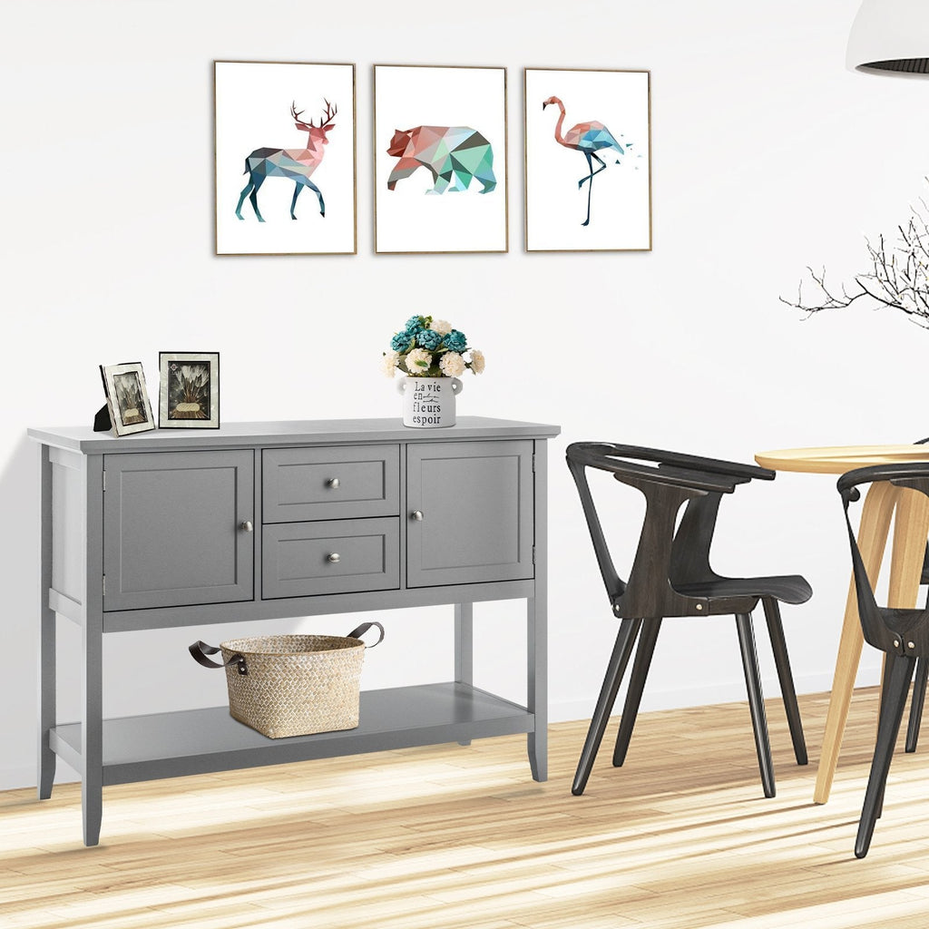 Wooden Sideboard Buffet Console Table  with Drawers and Storage-Beige