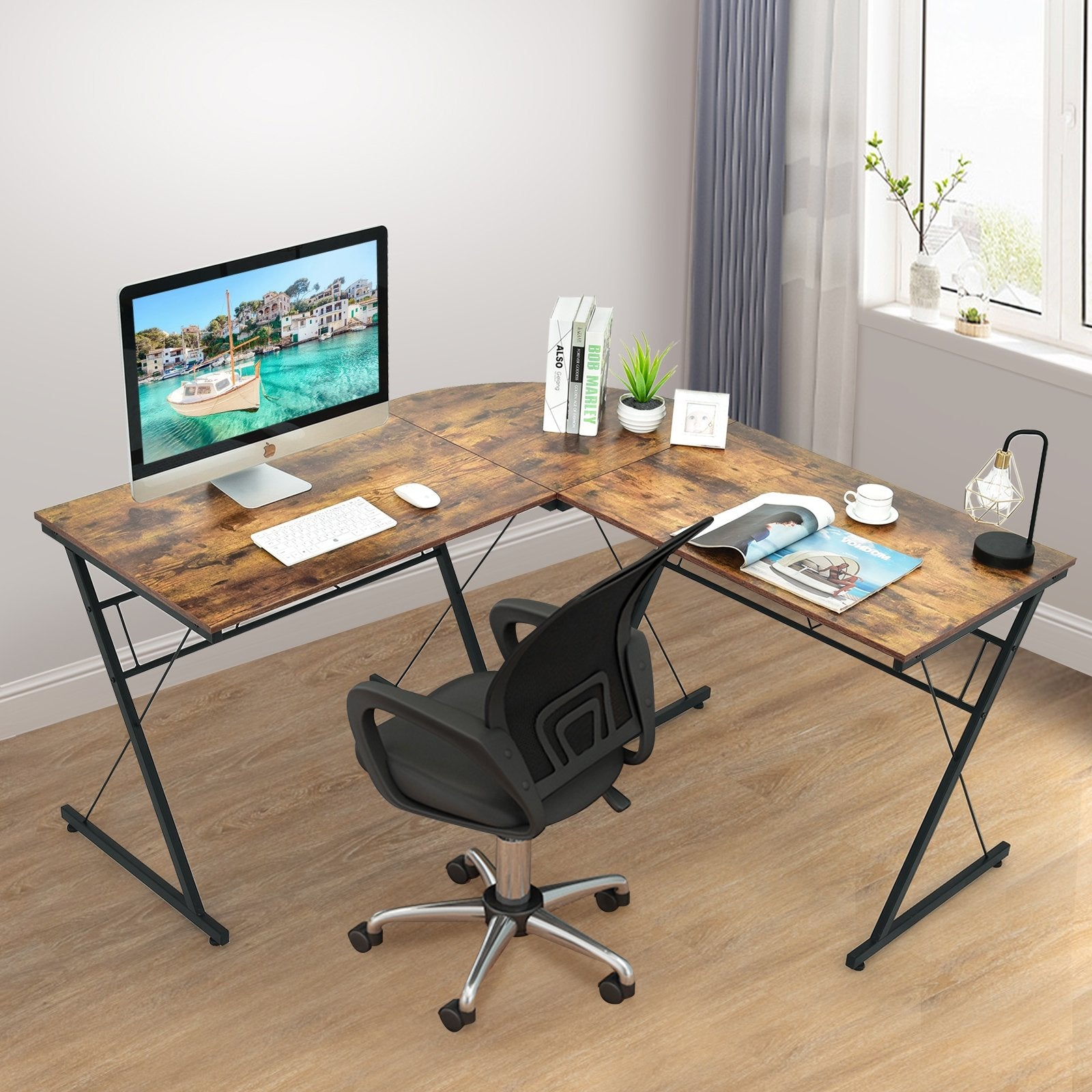 59 Inch L-Shaped Corner Desk Computer Table for Home Office Study Workstation-Black