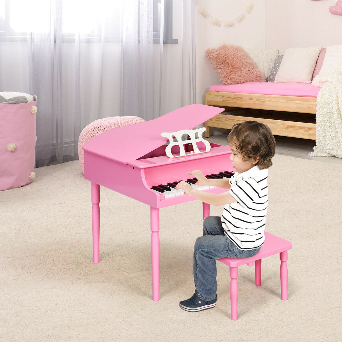 30-Key Wood Toy Kids Grand Piano with Bench and Music Rack-Black