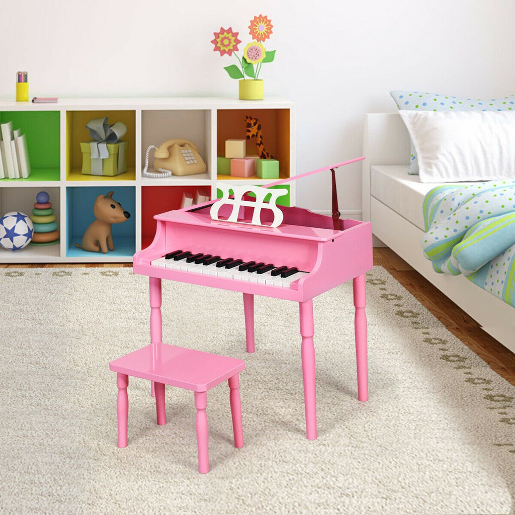 30-Key Wood Toy Kids Grand Piano with Bench and Music Rack-Black