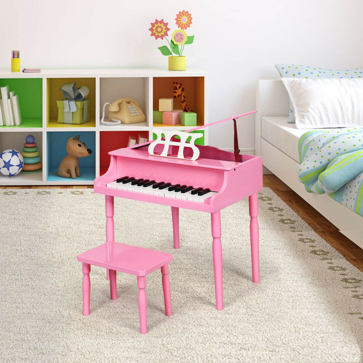 30-Key Wood Toy Kids Grand Piano with Bench and Music Rack-Black