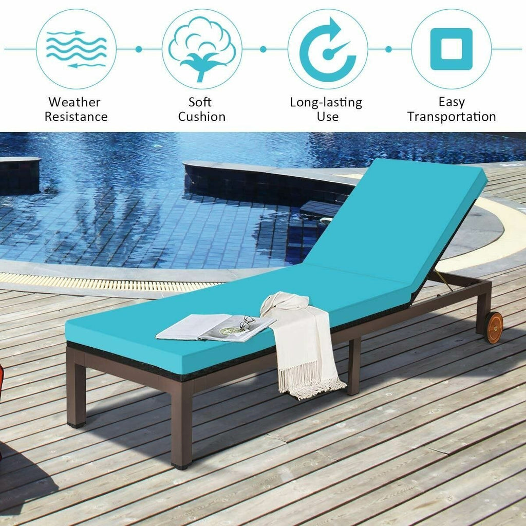 Patio Chaise Lounge Chair Outdoor Rattan Lounger Recliner Chair-Beige