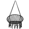 Hanging Macrame Hammock Chair with Handwoven Cotton Backrest-Black