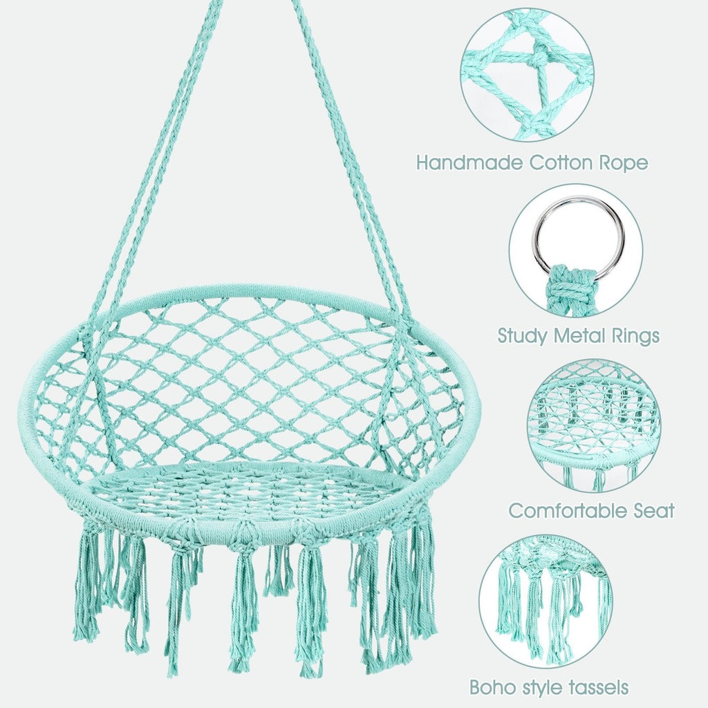 Hanging Macrame Hammock Chair with Handwoven Cotton Backrest-Black
