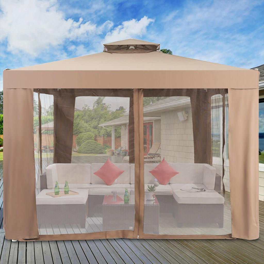 Canopy Gazebo Tent Shelter Garden Lawn Patio with Mosquito Netting-Beige