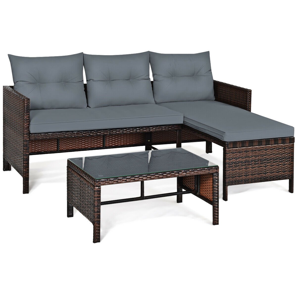3 Pieces Patio Wicker Rattan Sofa Set-Beige