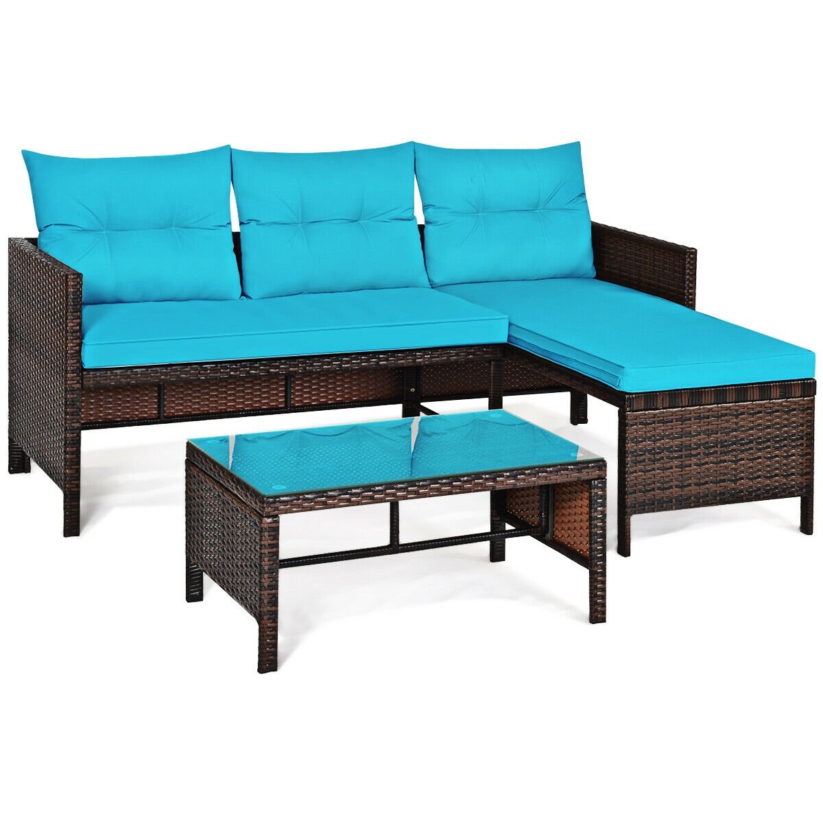 3 Pieces Patio Wicker Rattan Sofa Set-Beige