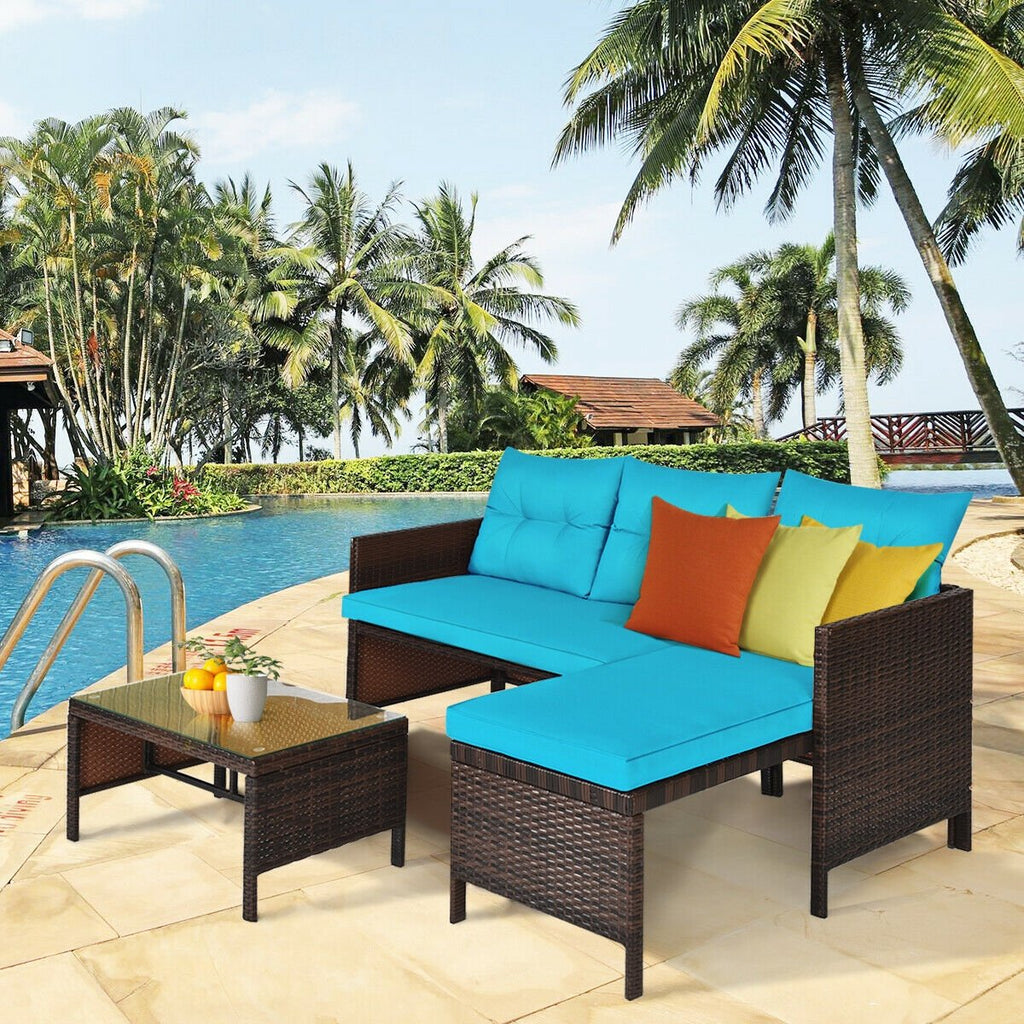 3 Pieces Patio Wicker Rattan Sofa Set-Beige