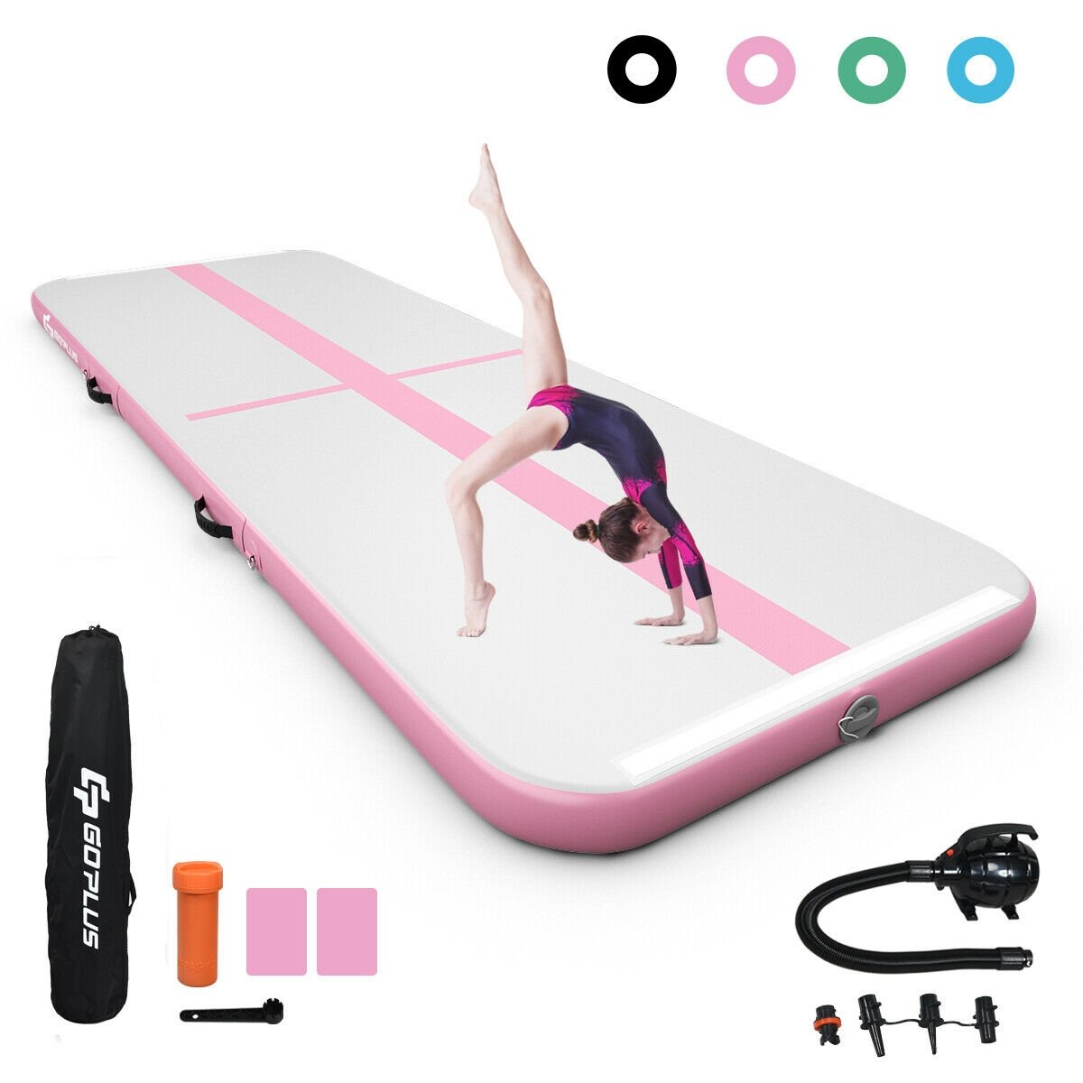 10 Feet Inflatable Gymnastics Tumbling Mat with Pump-Black