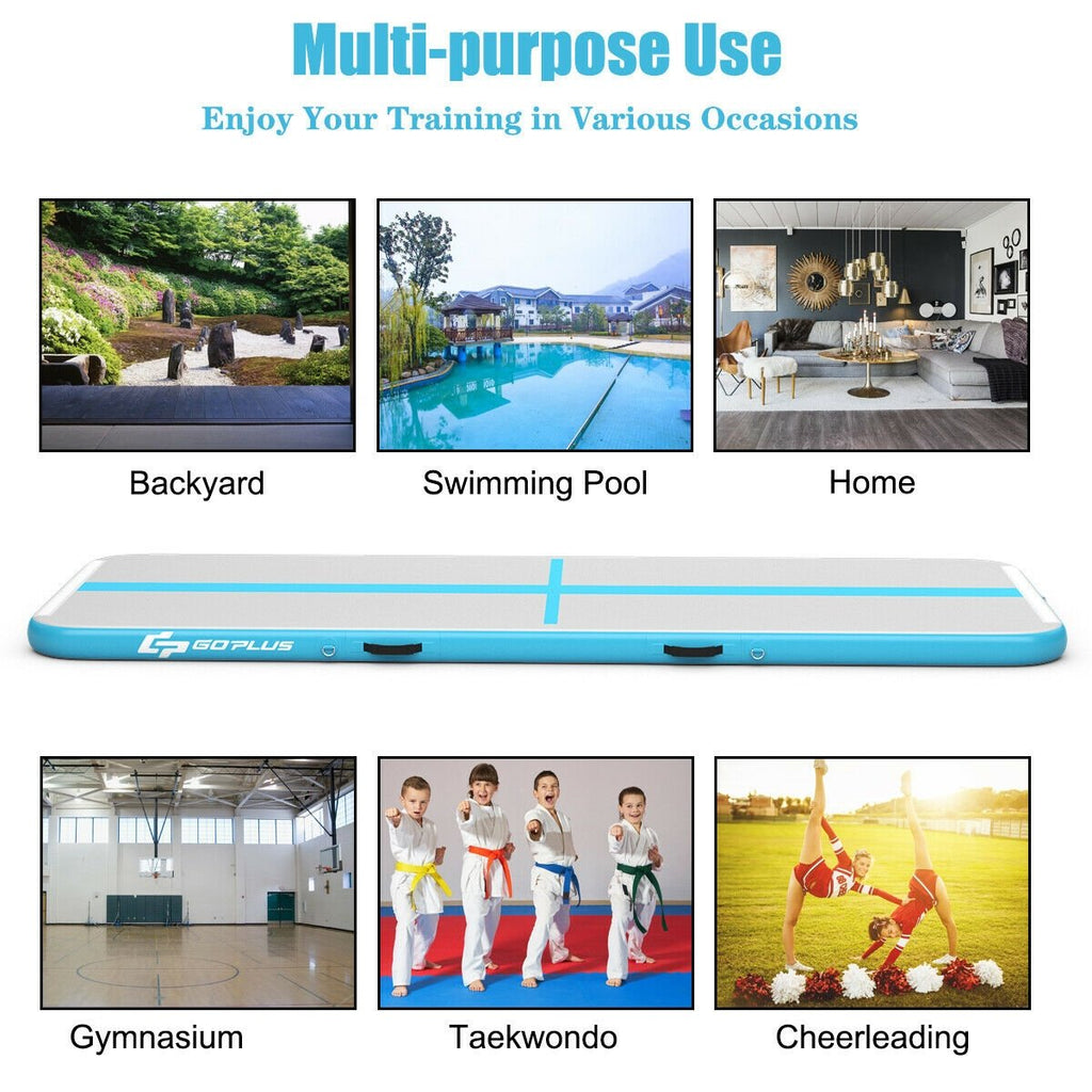 10 Feet Inflatable Gymnastics Tumbling Mat with Pump-Black