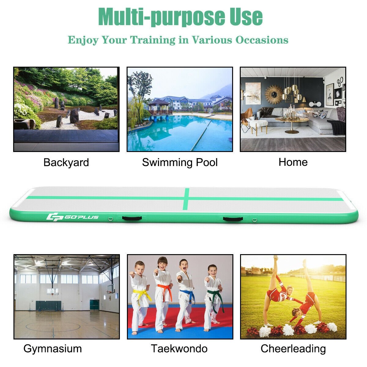 10 Feet Inflatable Gymnastics Tumbling Mat with Pump-Black