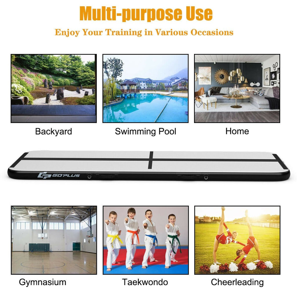 10 Feet Inflatable Gymnastics Tumbling Mat with Pump-Black