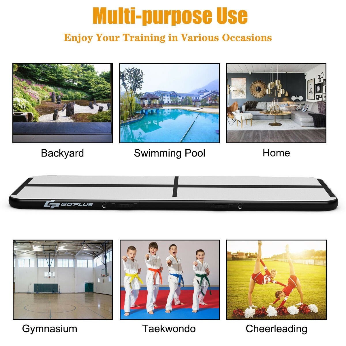 10 Feet Inflatable Gymnastics Tumbling Mat with Pump-Black