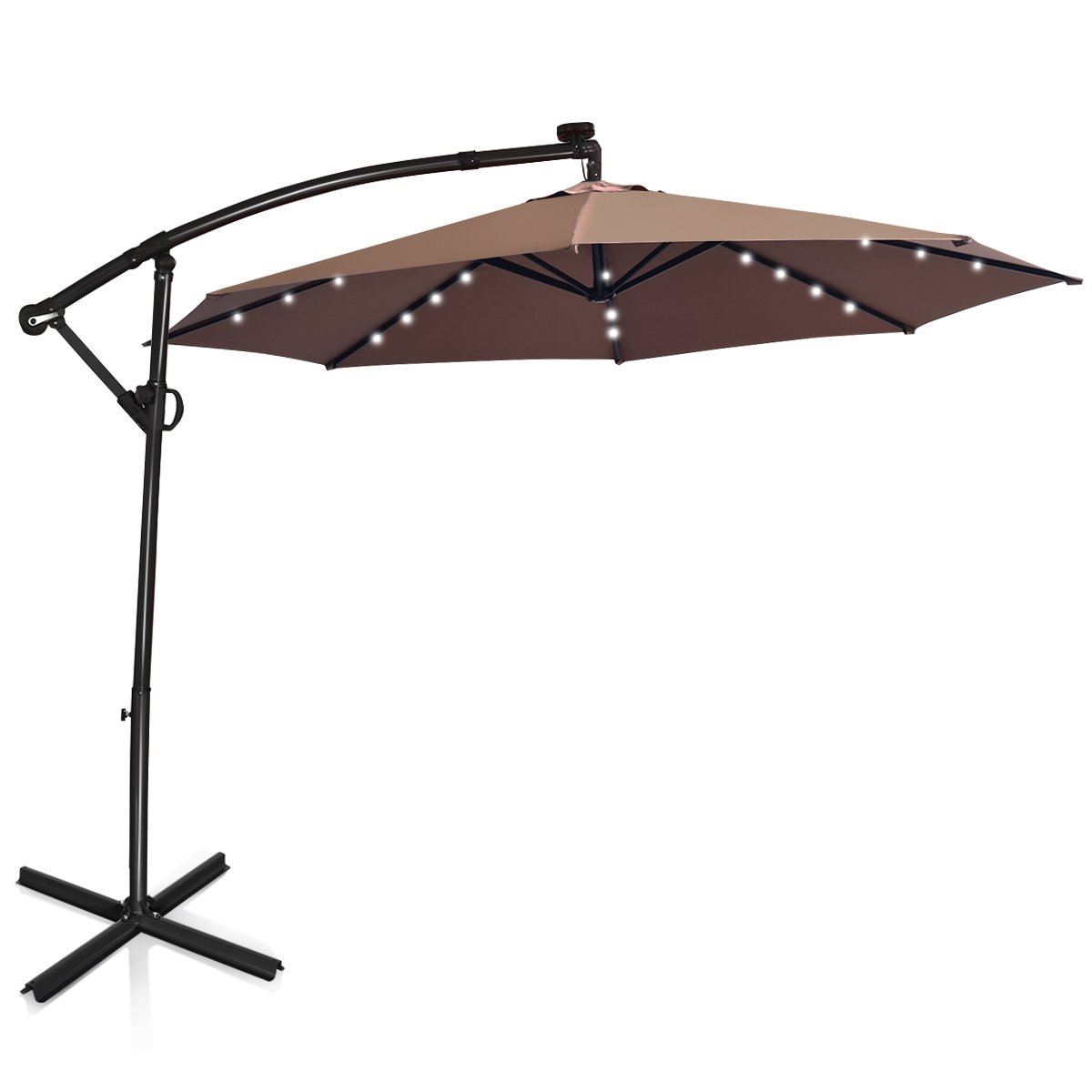 10 ft 360° Rotation Solar Powered LED Patio Offset Umbrella without Weight Base-Beige