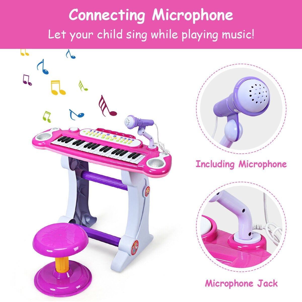 37 Key Electronic Keyboard Kids Toy Piano-Blue