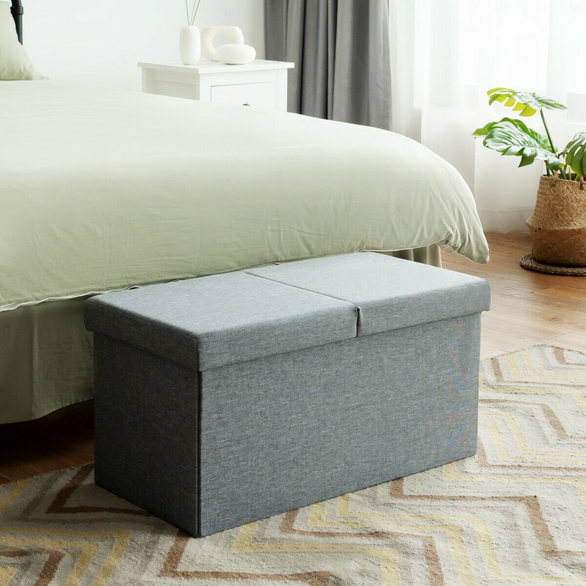 30 Inch Folding Storage Ottoman with Lift Top-Dark Gray