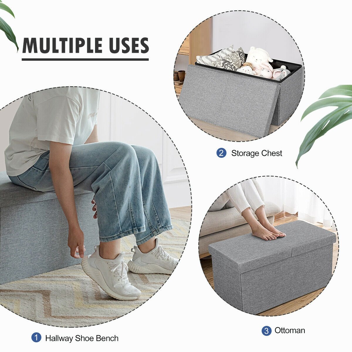 30 Inch Folding Storage Ottoman with Lift Top-Dark Gray