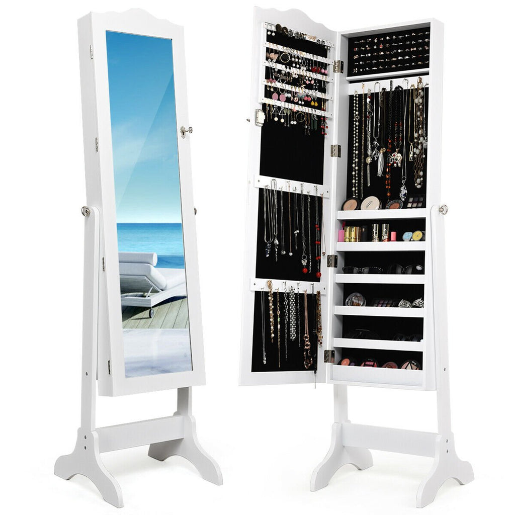 Mirrored Lockable Jewelry Cabinet Armoire Organizer Storage Box-Black
