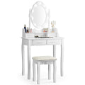 Vanity Table Set with Mirror and Soft Cushioned Stool-Black