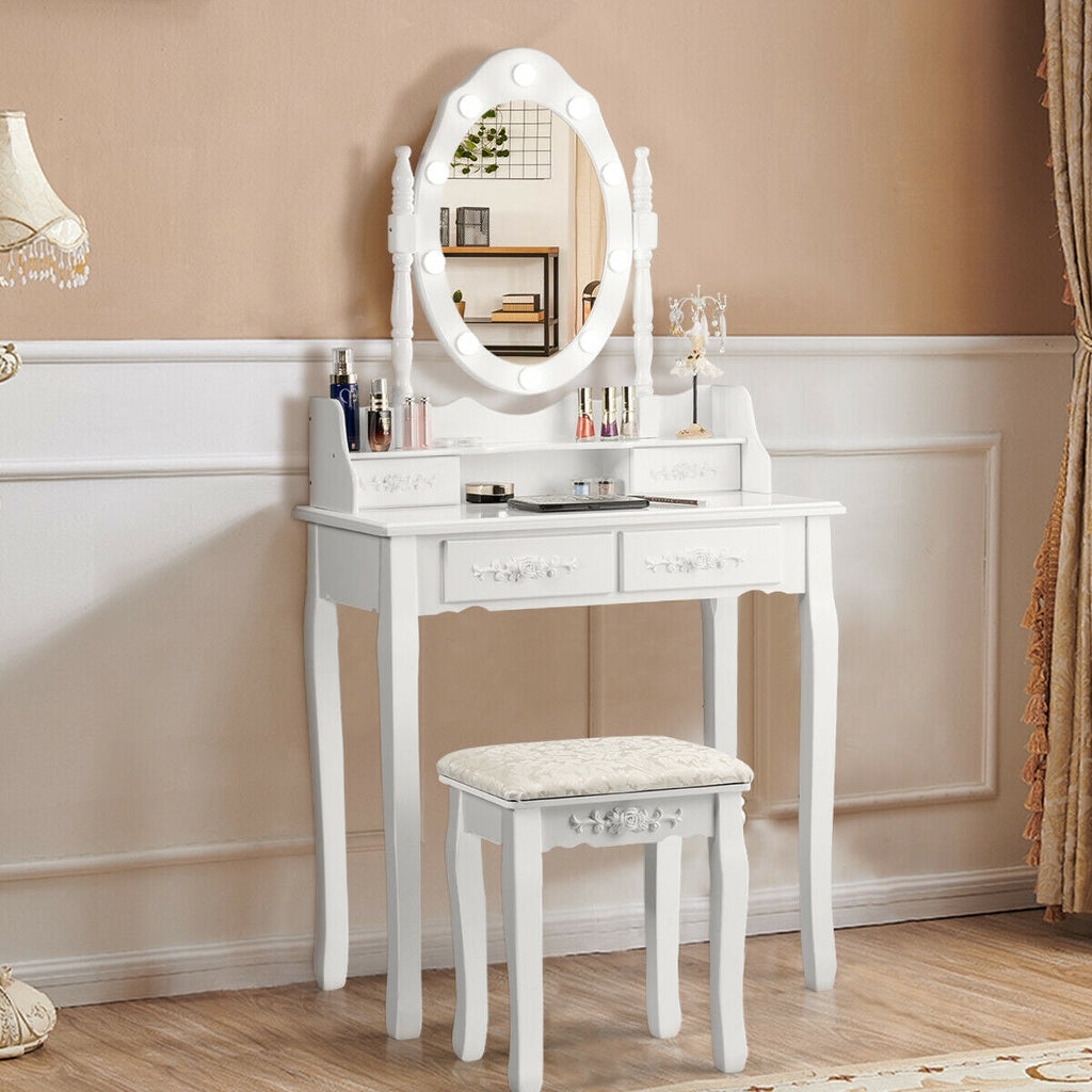 Vanity Table Set with Mirror and Soft Cushioned Stool-Black