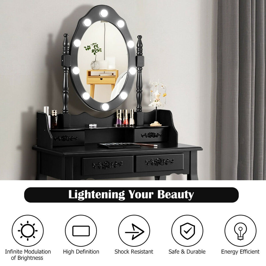 Vanity Table Set with Mirror and Soft Cushioned Stool-Black