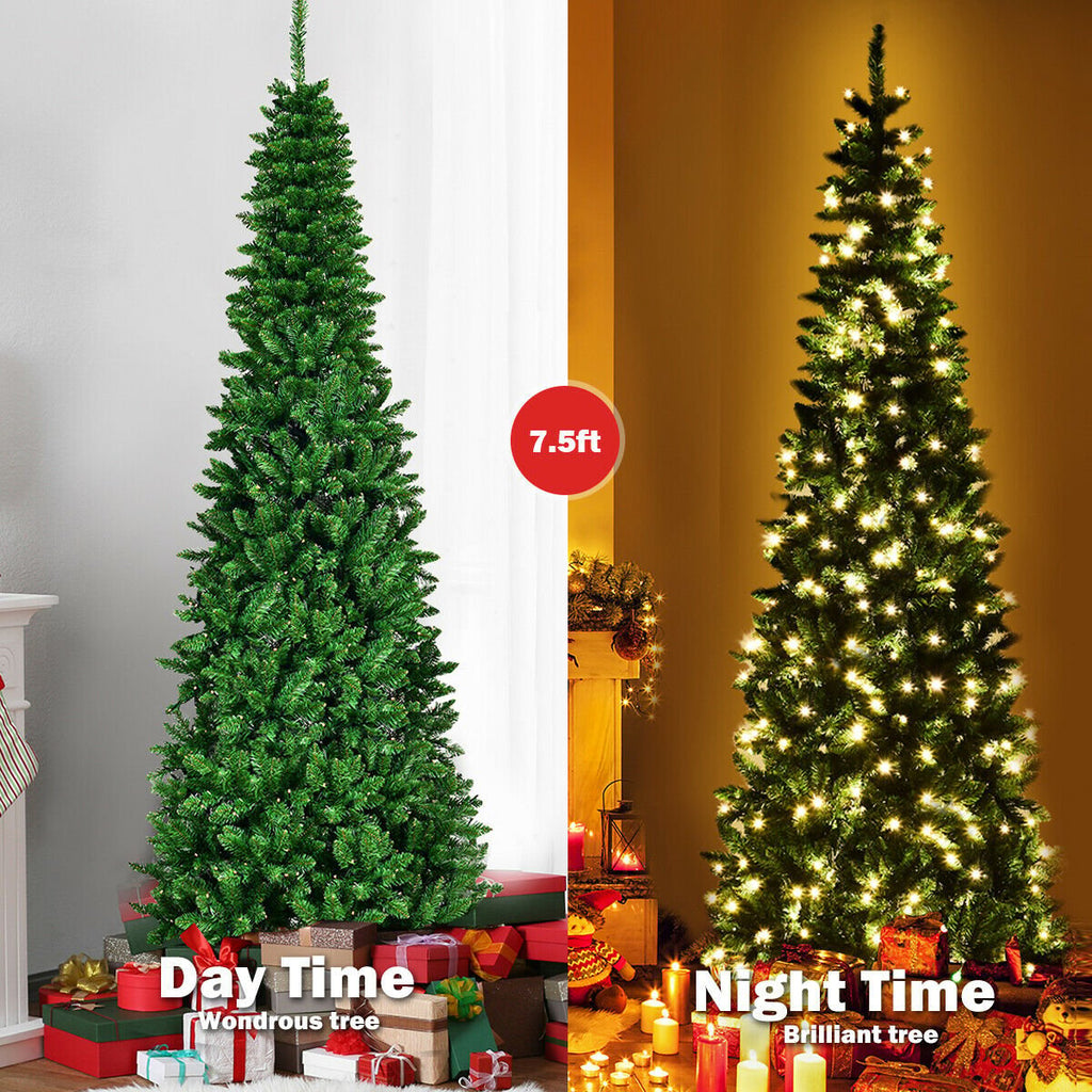 6.5 Feet Pre-Lit Hinged Artificial Pencil Christmas Tree-6.5 ft