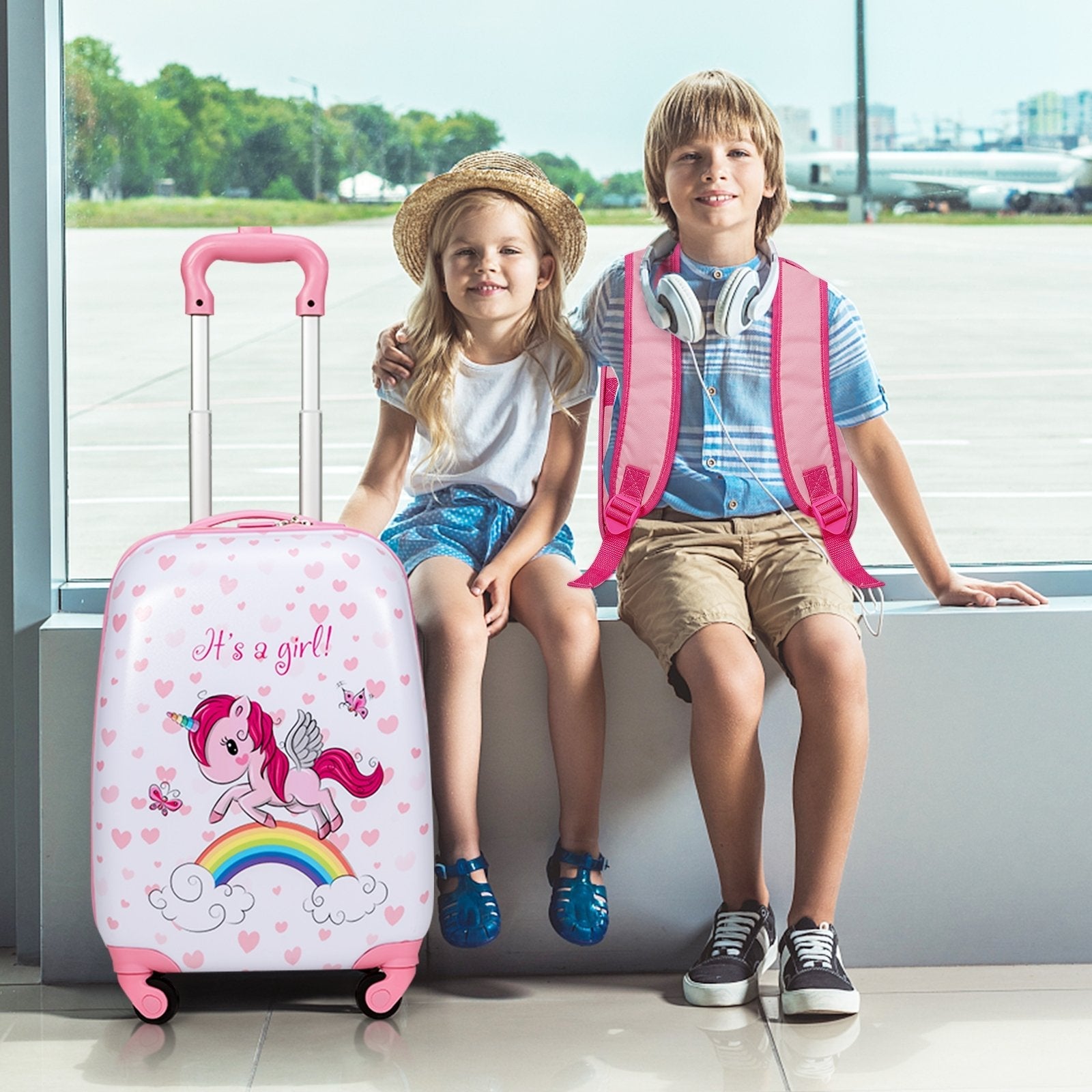 2 Pieces ABS Kids Suitcase Backpack Luggage Set