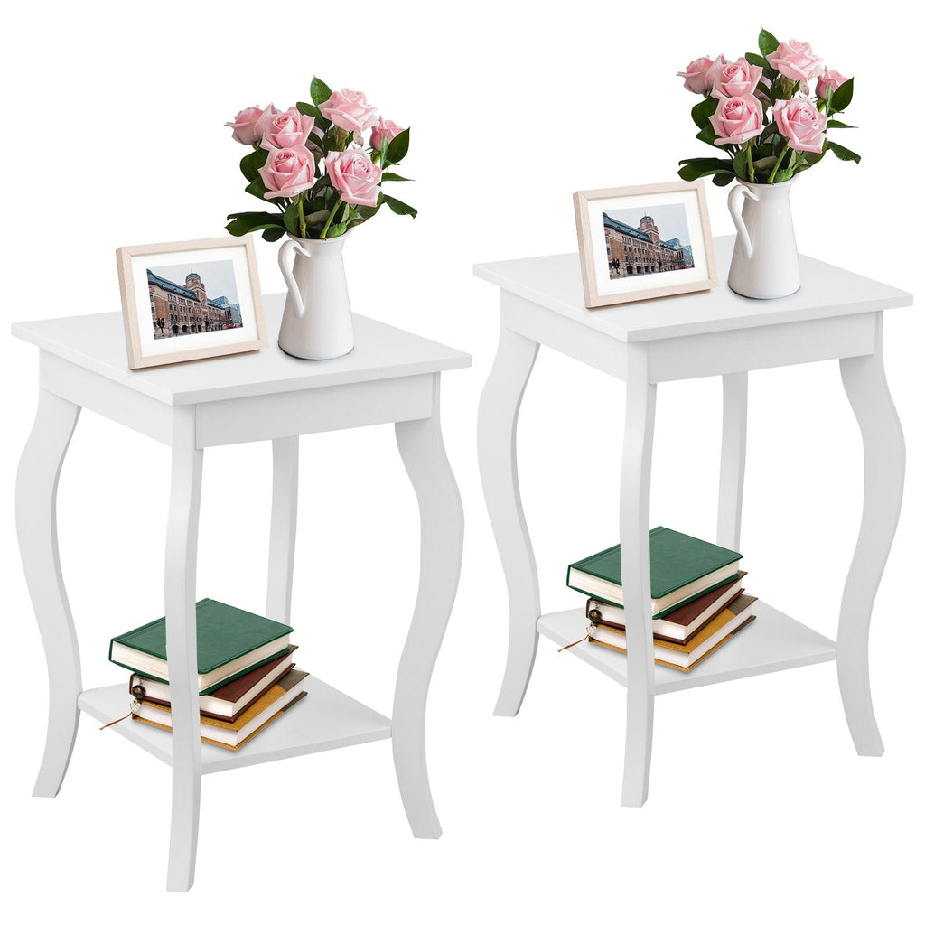 Set of 2 Side Table End Table Night Stand with Shelf-Black