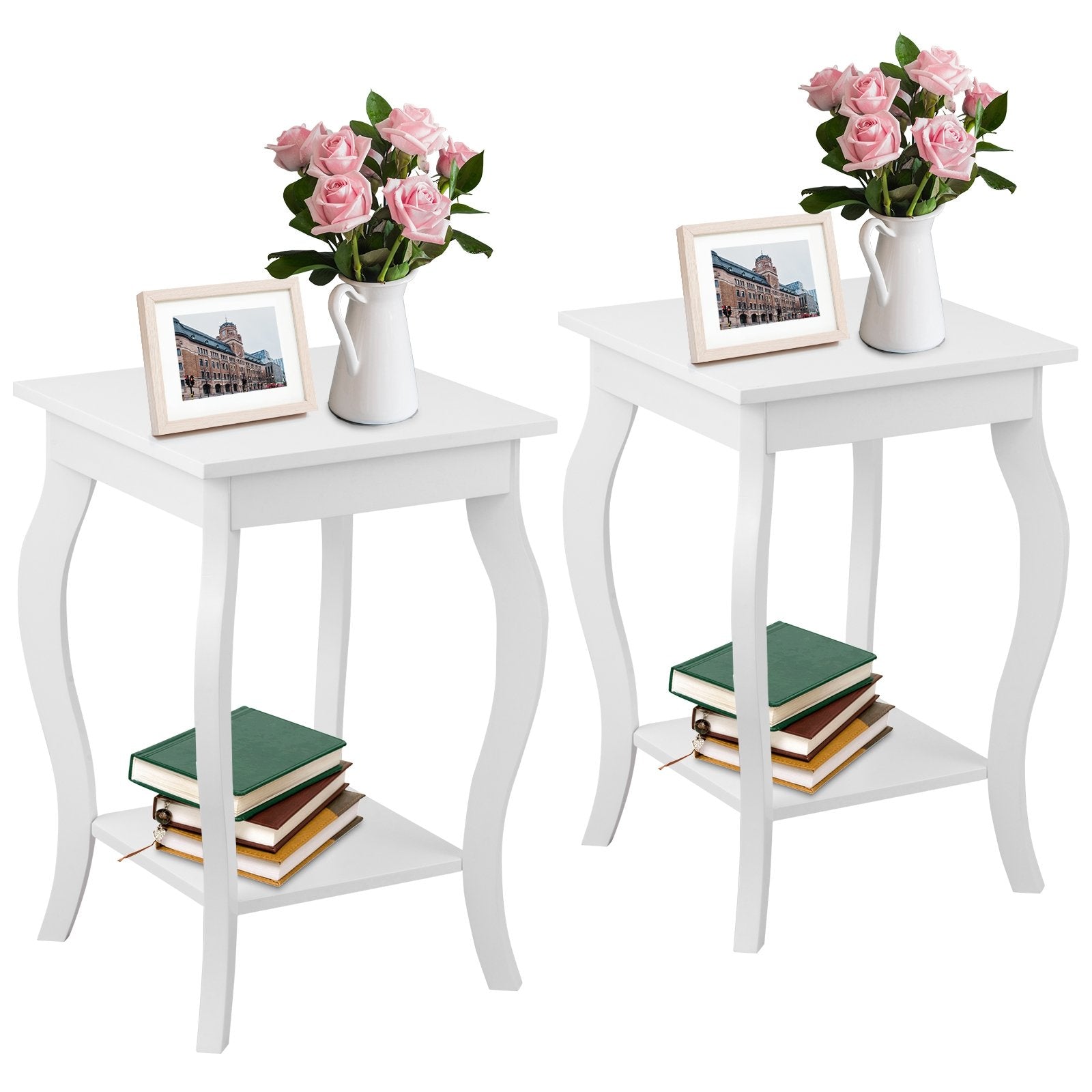 Set of 2 Side Table End Table Night Stand with Shelf-Black