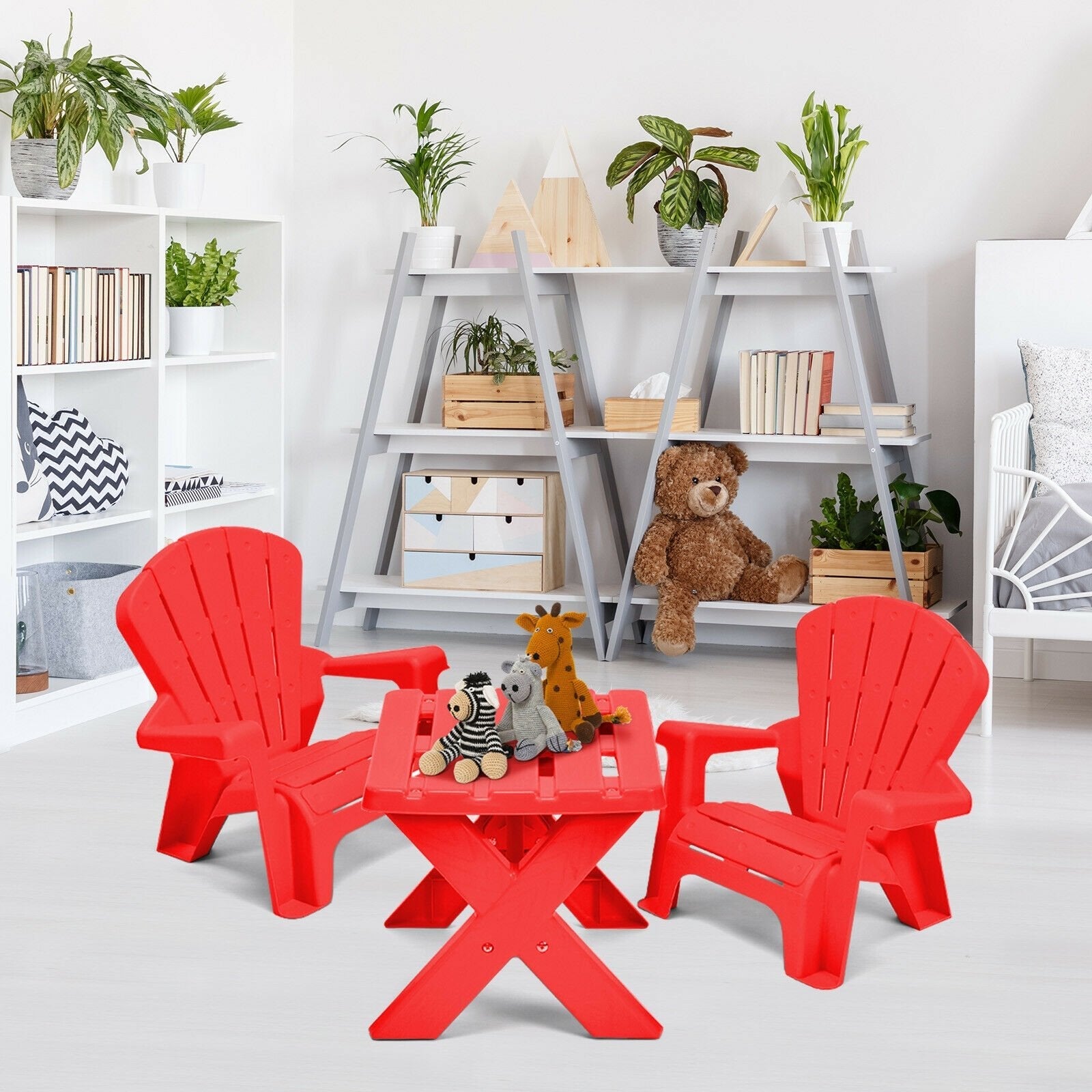 3-Piece Plastic Children Table Chair Set-Blue