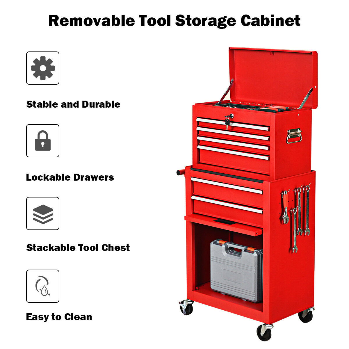 Rolling Cabinet Storage Chest Box Garage Toolbox-Black