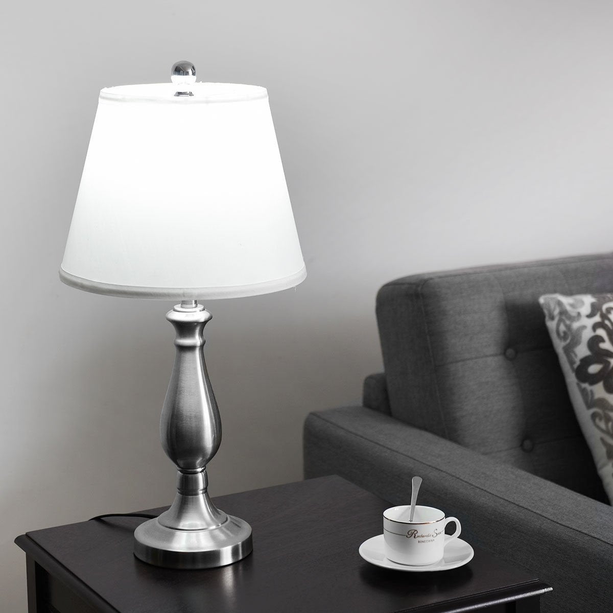 3 Pieces Brushed Nickel Lamp Set-Black