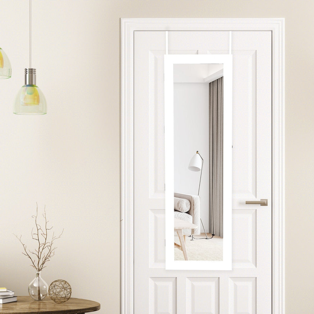 Lockable Wall Door Mounted Mirror Jewelry Cabinet with LED Lights-Black
