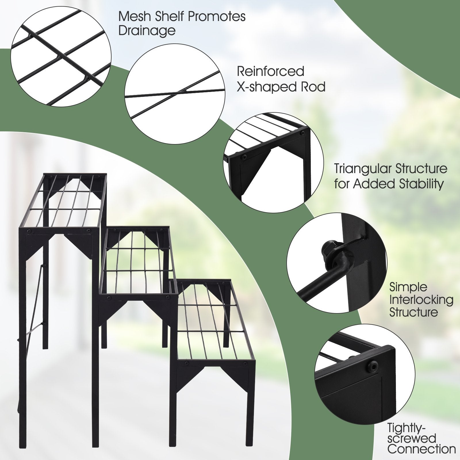 Outdoor 3 Tier Metal Plant Stand with Heavy Duty Rack for Multiple Use