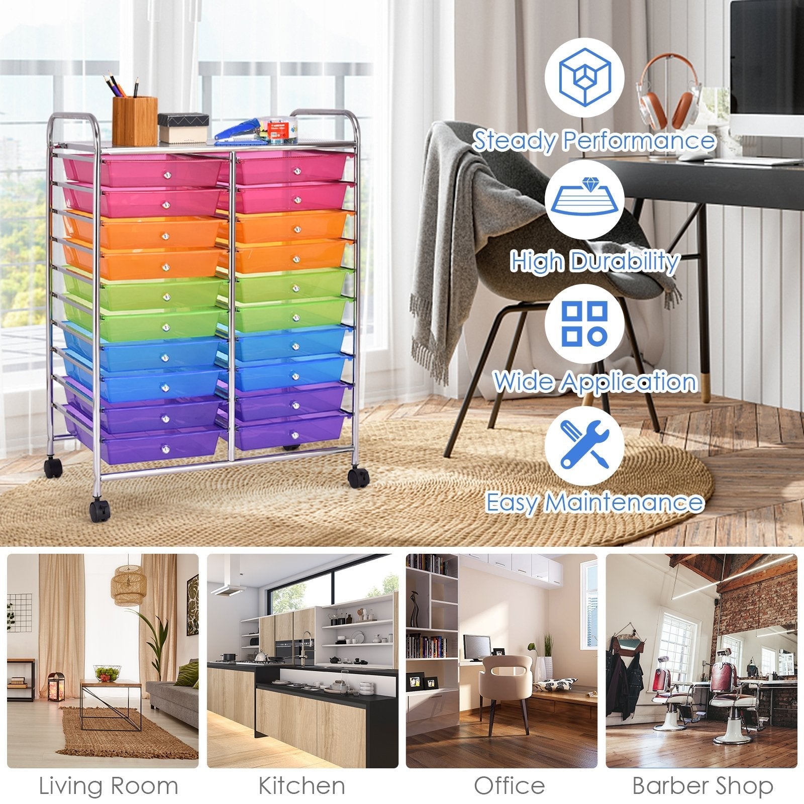20 Drawers Rolling Storage Cart Studio Organizer-Beige