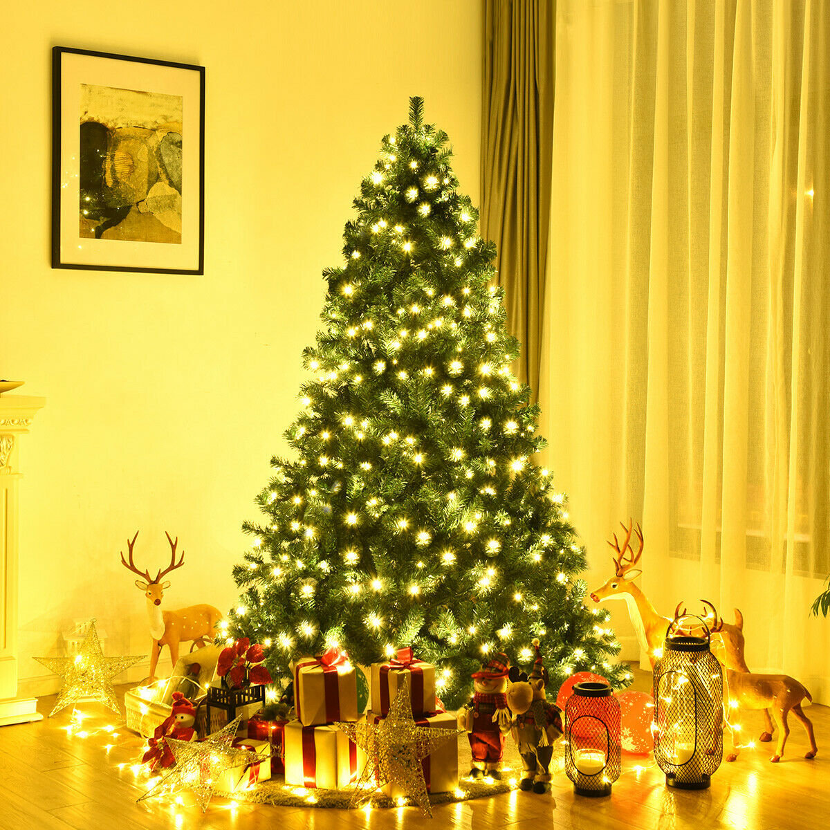 7.5 Feet PVC Artificial Christmas Tree with LED Lights-7.5 ft
