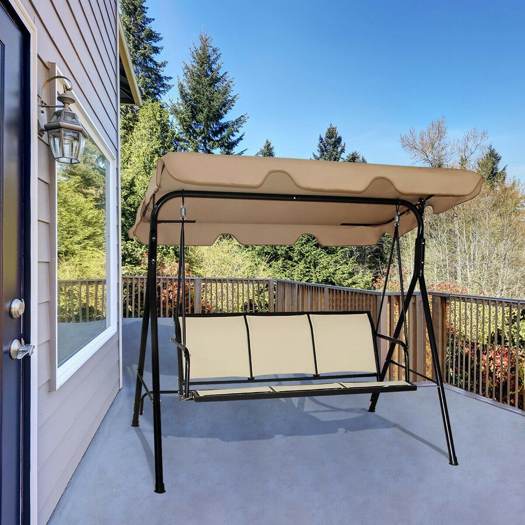 Outdoor Patio Swing Canopy 3 Person Canopy Swing Chair-Black
